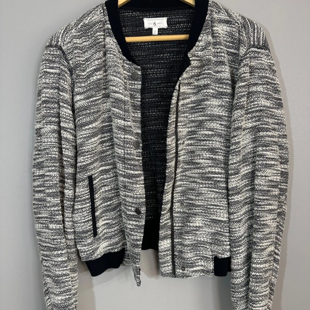 Lou & Grey Womens Jacket Womens Small Black White Texture Lightweight Zip Jacket